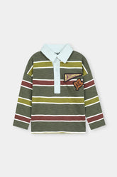 Boys’ Striped Polo T-Shirt with Patch Detailing