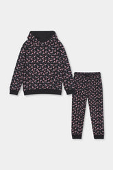 Unicorn Print Hoodie & Joggers Set – Black & Pink