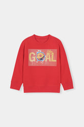 Red Sweatshirt with Soccer Goal Graphic Print