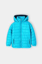 Blue Quilted Hooded Jacket