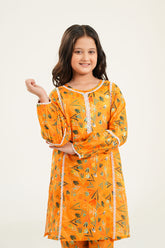"Sunburst Bloom - Girls Mustard Printed Kurti Set"