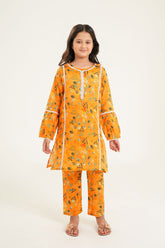 Sunburst Bloom - Girls Mustard Printed Kurti Set