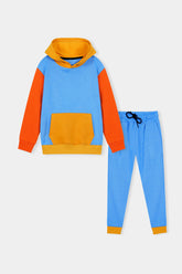 Boys Colorblock Hoodie & Jogger Set – Blue, Orange & Mustard
