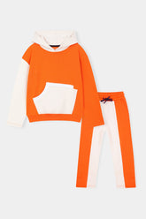 Bold & Bright Colorblock Hoodie Set – Orange & White