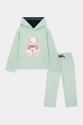 Minty Bear Love ' Hoodie Set – Soft Green with Teddy Print