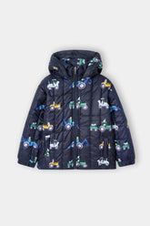 Children’s Quilted Puffer Jacket with Tractor Print and Hood