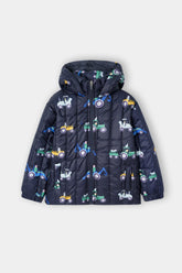 Children’s Quilted Puffer Jacket with Tractor Print and Hood