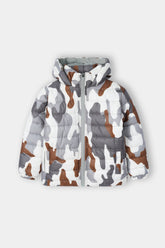 Children’s Quilted Puffer Jacket with Camouflage Print and Hood