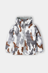 Children’s Quilted Puffer Jacket with Camouflage Print and Hood
