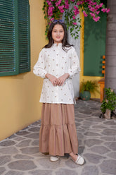 White embroidered Girls Shirt with Brown Lehnga