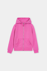 Bright Pink Full-Zip Hoodie with Kangaroo Pockets For girls