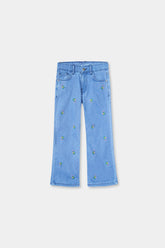 Girls Embroidered Wide Leg Jeans (flower)