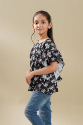 Girls Soft Cotton Allover Print Frill TOP