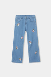 Girls Embroidered Unicorn Wide Leg Jeans
