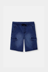 6 Pockets Denim Cargo Shorts Dark Blue