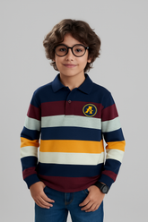 Striped Polo Tee with Bold 'A' Emblem