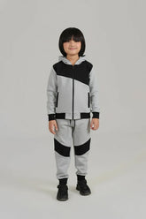 Stylish Two-Tone' Tracksuit Set: Grey and Black Hoodie with Matching Joggers