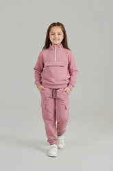 Dusty Rose Utility Tracksuit – Trendy Comfort with Cargo Style