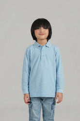 Classic Cotton Long Sleeve Polo – Sky Blue