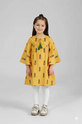 Sunny Pineapple Embroidered Yellow Tunic for Girls