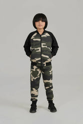 Boys Camo Zip-Up Tracksuit – Army Green & Black