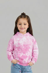Pink Tie-Dye Hoodie – Pullover Style with Front Kangaroo Pocket For Girls DROP SHOULDER