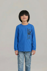 Electric Blue Long Sleeve Tee with “UNLMTD Worldwide” Graphic Print