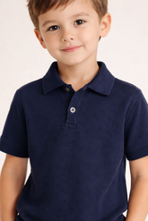 Kids Navy Blue Textured Polo Shirt With shorts