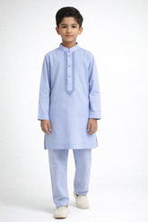 Boys Sky Blue Embroidered Kurta Pajama Set