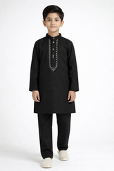 Boys Black Embroidered Kurta Pajama Set