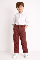 Boys Dark Marsala Cargo Pants – Premium Utility Trousers