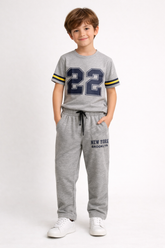 Boys Grey “22” Printed T-Shirt & Jogger Set – New York Brooklyn Tracksuit