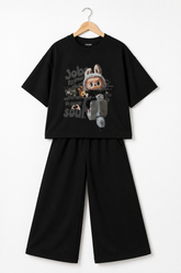 Black Bunny Graphic Drop-Shoulder Co-Ord Set