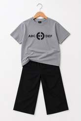 Boys Grey ABC Graphic T-Shirt with Black Wide-Leg Trousers