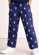 Kids Navy Blue Printed Cargo Pants