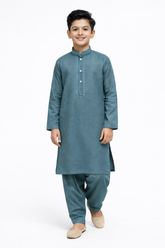 Steel Blue Boys Kurta Pajama Set