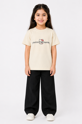 Girls Beige "Outfit So Cute" – Premium Cotton Casual Set