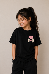Cute Bunny Heart Graphic Tee – Black