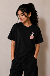 Rabbit Happy Pocket Graphic Tee – Black