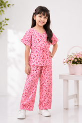 Girls Pink Hearts Co-Ord Set – Printed Top & Wide Leg Trouser