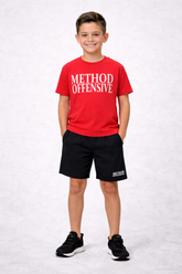 Kids Red “Method Offensive” T-Shirt Black Shorts Set