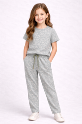 Kids Grey Floral Print T-Shirt Trouser Set