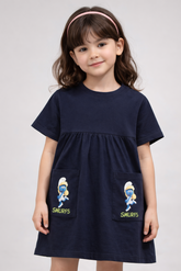 Girls Navy Blue Smurfs Pocket Dress
