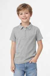 Boys Grey Half-Zip Textured Polo Shirt