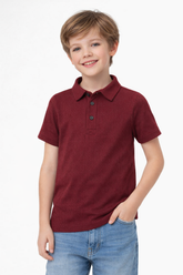 Boys Maroon Textured Polo Shirt