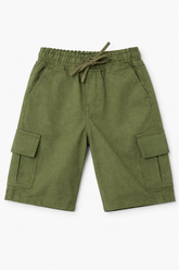 Boys Olive Green Cargo Shorts with Drawstring