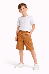 Kids Rust Brown Cargo Shorts with Elastic Waist