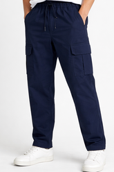 Kid's Navy Blue Cargo Pants – Casual Elastic Waist Utility Trousers