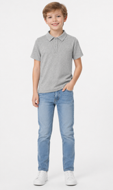 Boys Grey Half Textured Polo Shirt