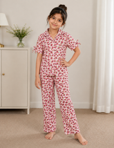 Girls Pink Floral Night Suit – Half Sleeve Pajama Set